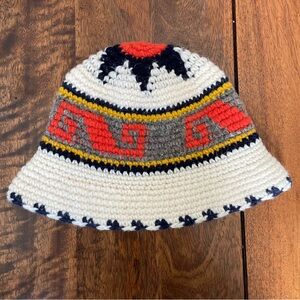 Vintage Handmade Crochet Boho Bucket Hat - Earth Tones Retro Hippie Folk 70s